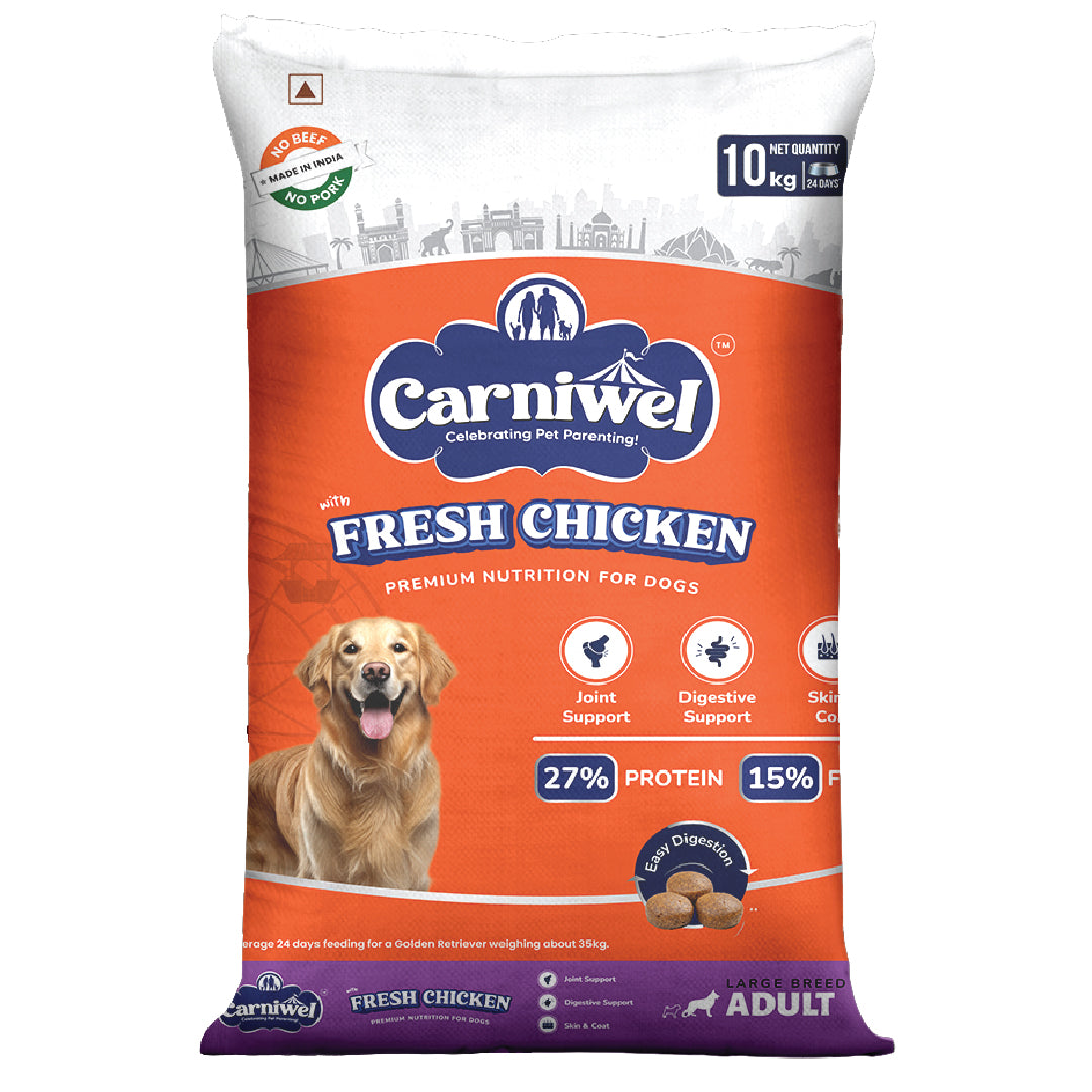 Carniwel Dry Dog Food with Fresh Chicken for adult dogs. Ideal for large-breed dogs & pedigree dog. Healthy Dog Food.