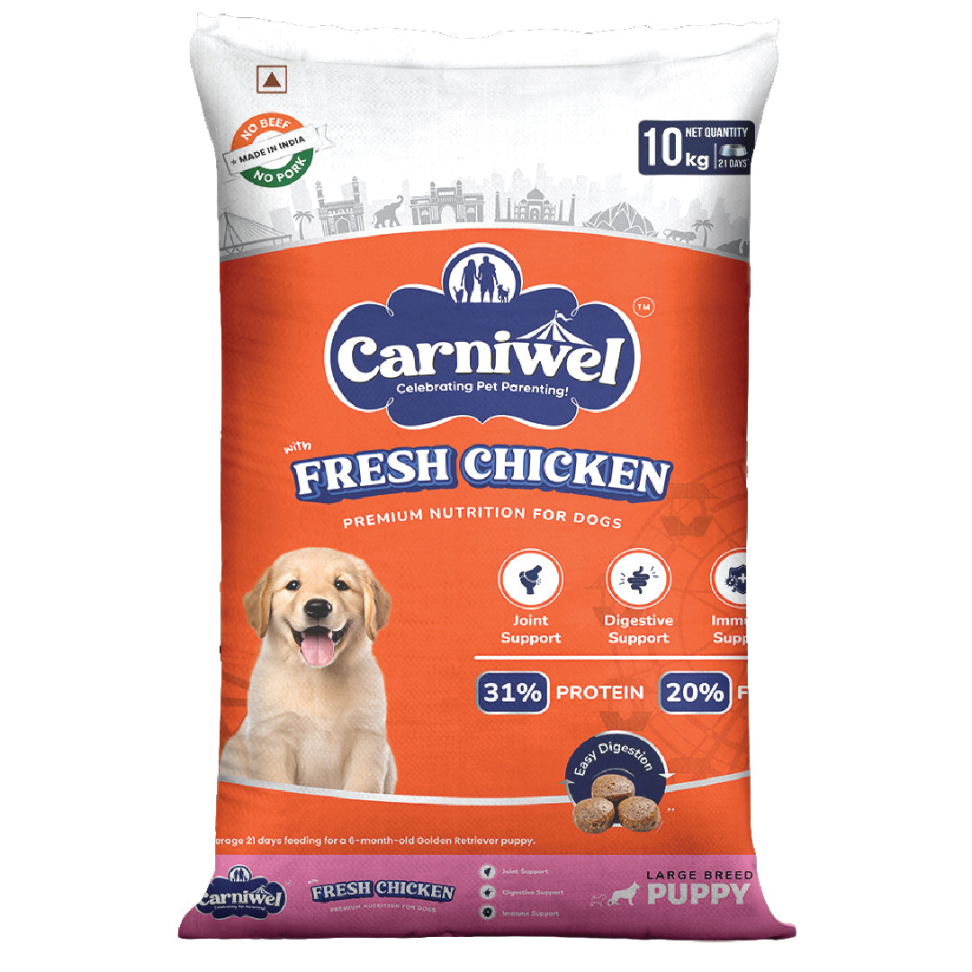 Carniwel Dry Dog Food with Fresh Chicken for Puppy. Ideal for large-breed dogs & pedigree dog. Premium & healthy dog food