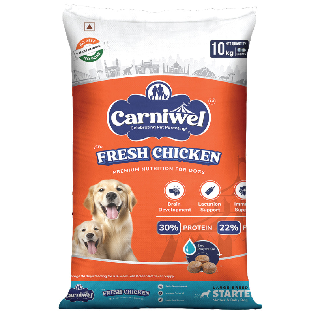 Carniwel Dry Dog Food with Fresh Chicken for Puppy and Mother dog. Ideal for large-breed dogs & pedigree dog. Healthy dog food