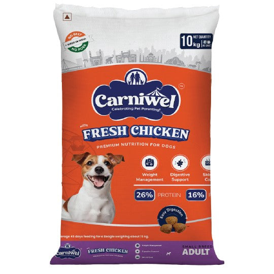 Carniwel Dry Dog Food with Fresh Chicken for Adult Dogs is formulated as per AAFCO standards. Premium & Healthy dog food.