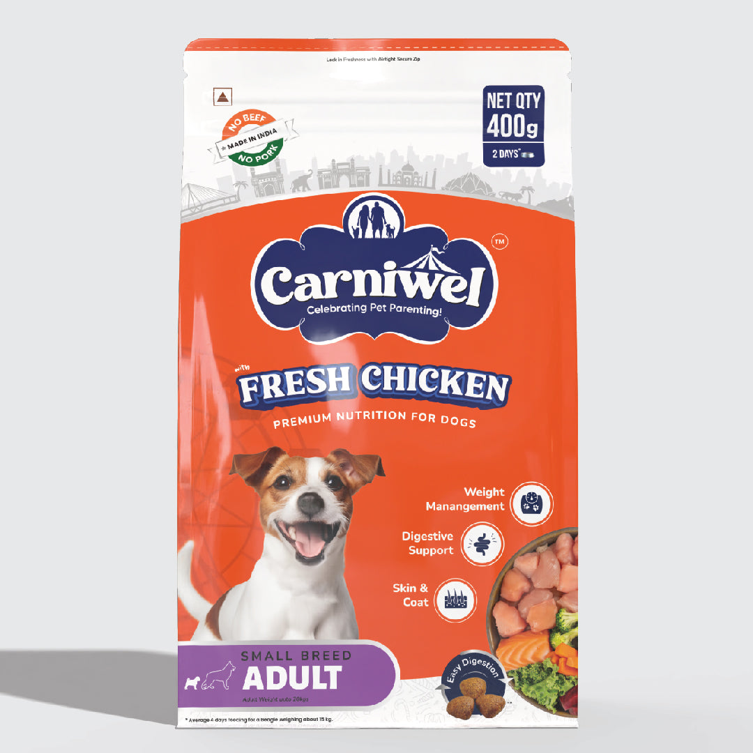 Carniwel Dry Dog Food with Fresh Chicken for adult dogs. Ideal for small-breed dogs & pedigree dog. Healthy dog food.
