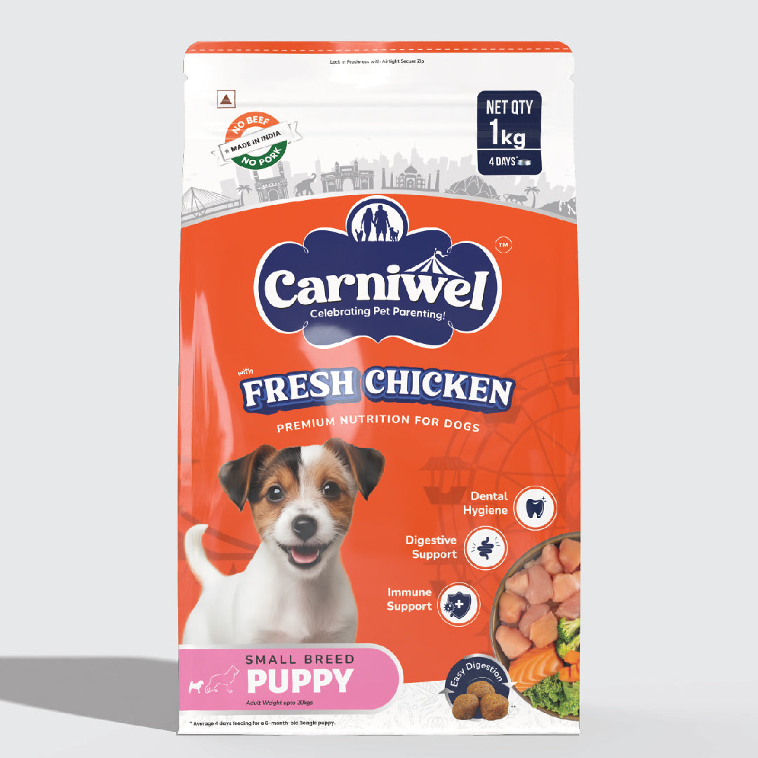 Carniwel Dry Dog Food with Fresh Chicken for Puppy. Ideal for small-breed dogs & pedigree dogs. Premium & healthy dog food