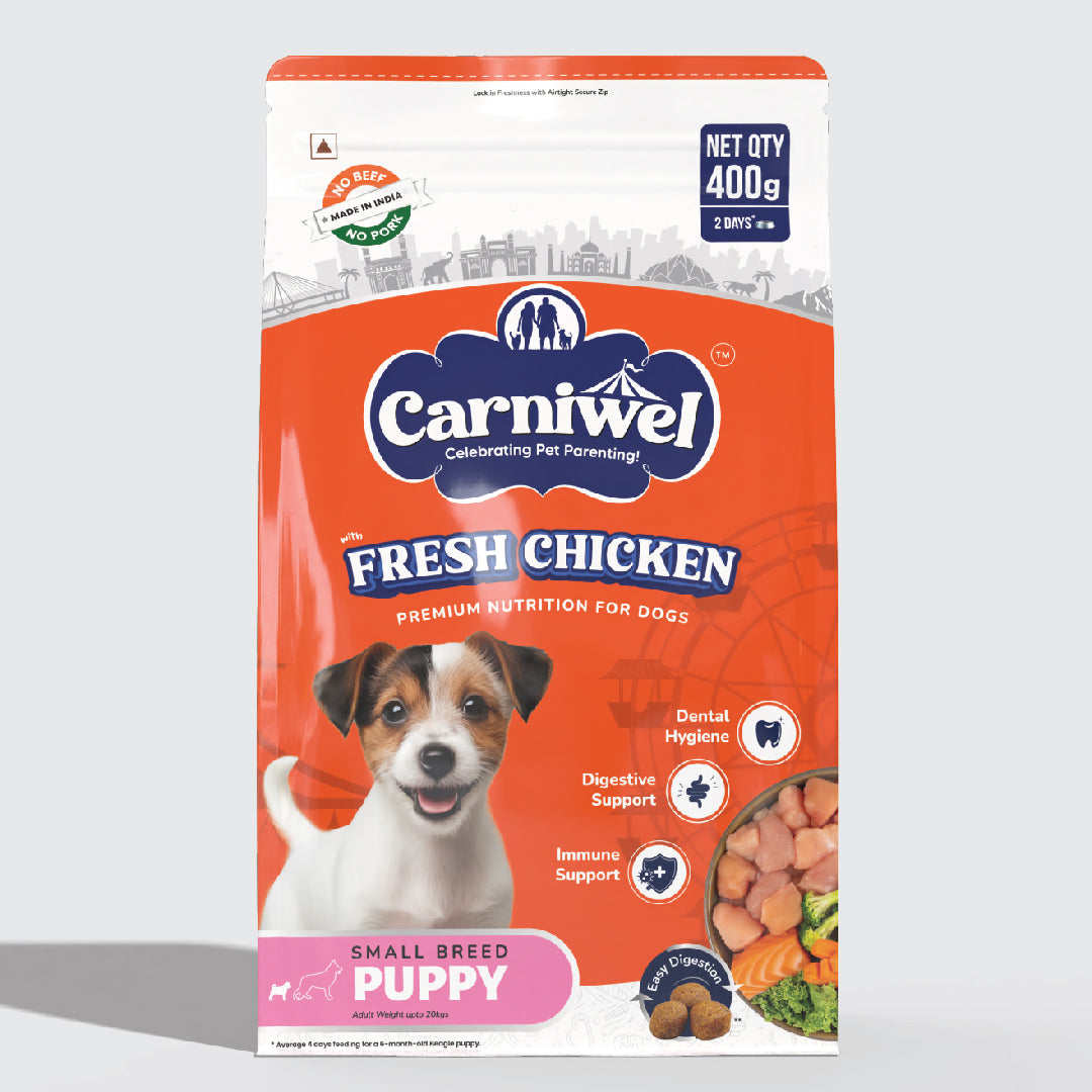 Carniwel Dry Dog Food with Fresh Chicken for Puppy. Ideal for small-breed dogs & pedigree dogs. Premium & healthy dog food