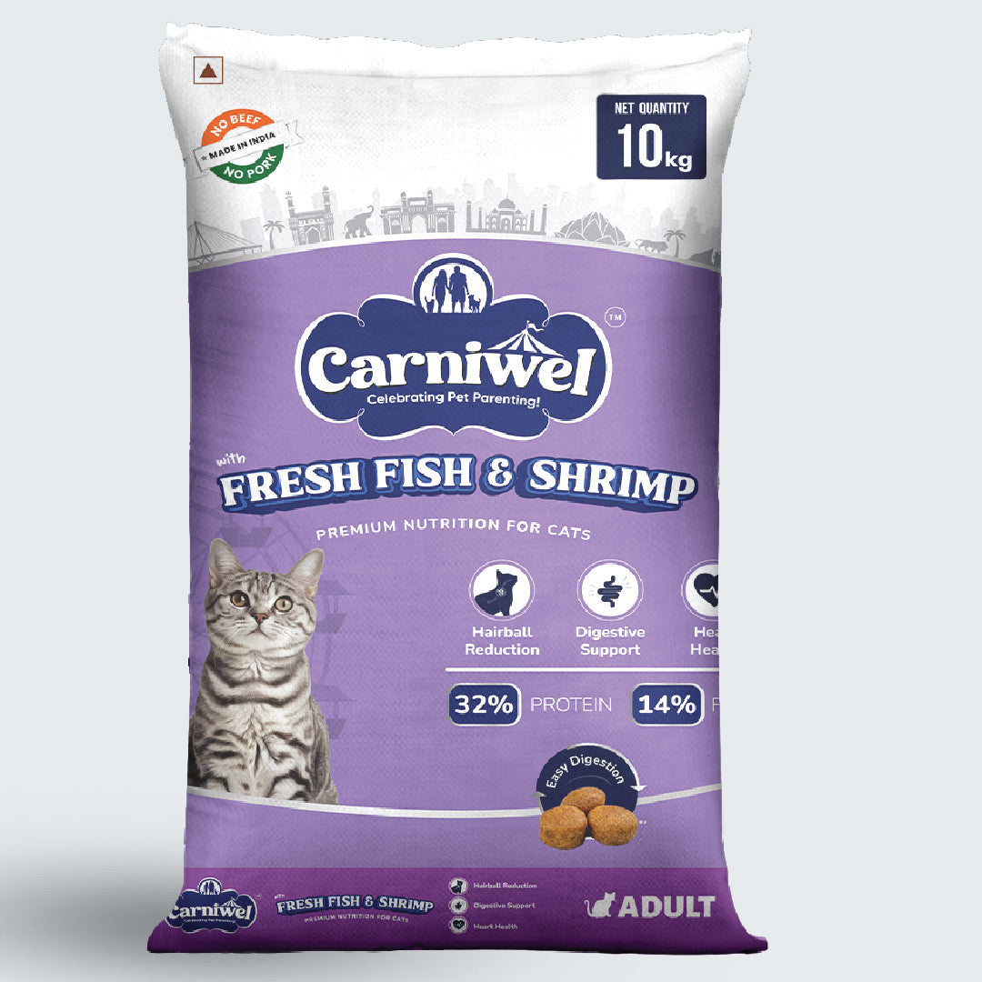 Carniwel Dry Cat Food with Fresh Fish & Shrimp for Adult Cats. Ideal for Adult Cats & Persian Cats. Best Pet Food