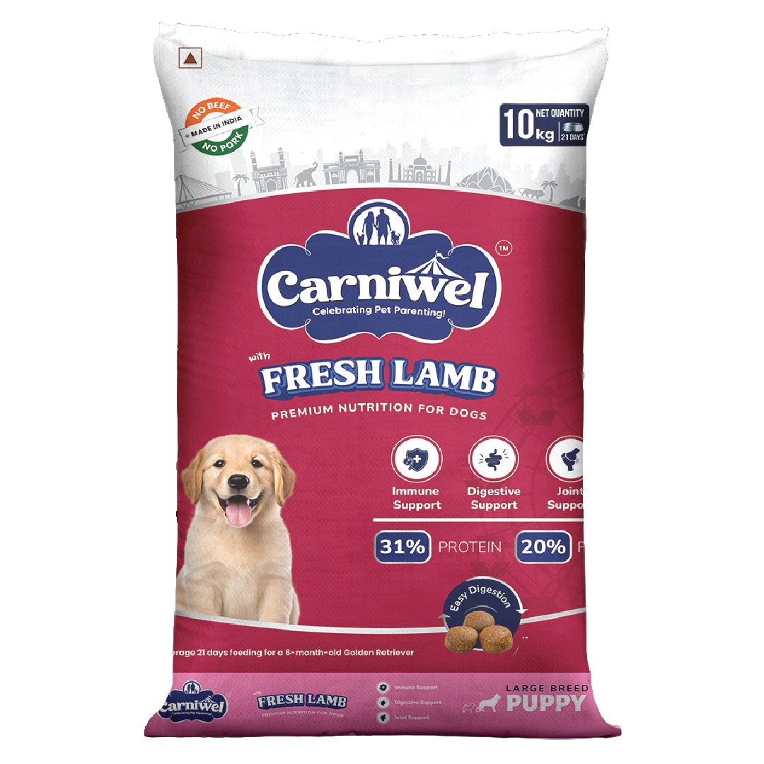Carniwel Dry Dog Food with Fresh Lamb for Puppy. Ideal for large-breed dogs & pedigree dog. Healthy dog food | Best Pet Food