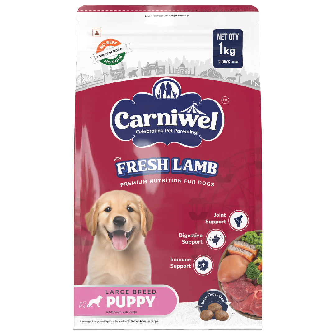 Carniwel Dry Dog Food with Fresh Lamb for Puppy. Ideal for large-breed dogs & pedigree dog. Healthy dog food | Best Pet Food