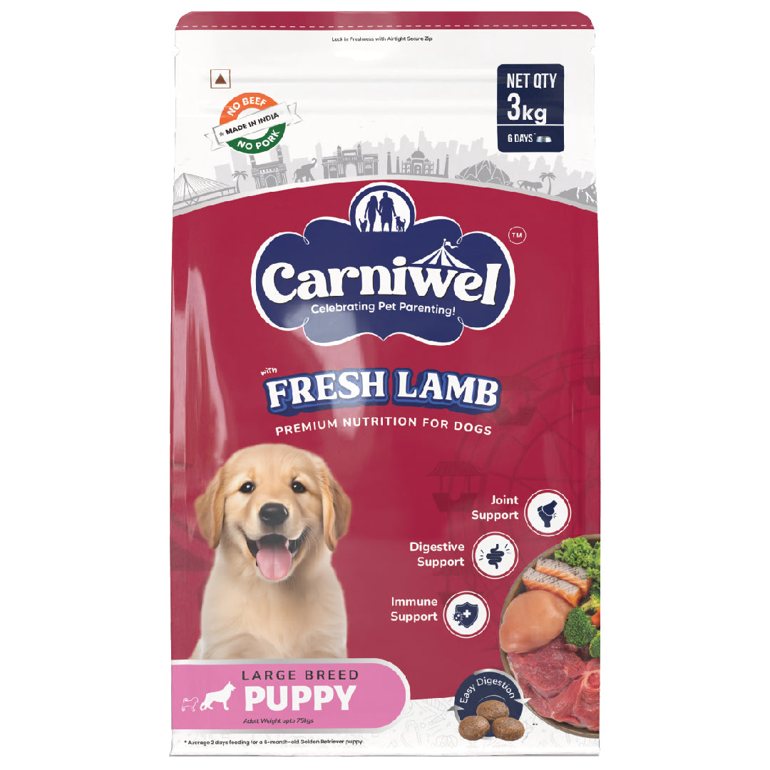 Carniwel Dry Dog Food with Fresh Lamb for Puppy. Ideal for large-breed dogs & pedigree dog. Healthy dog food | Best Pet Food
