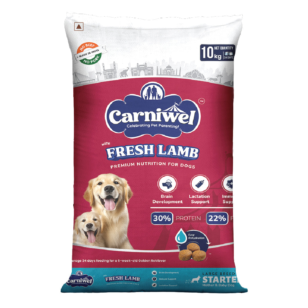 Carniwel Dry Dog Food with Fresh Lamb for Puppy and Mother dogs. Ideal for large-breed dogs & pedigree dog. Healthy dog food