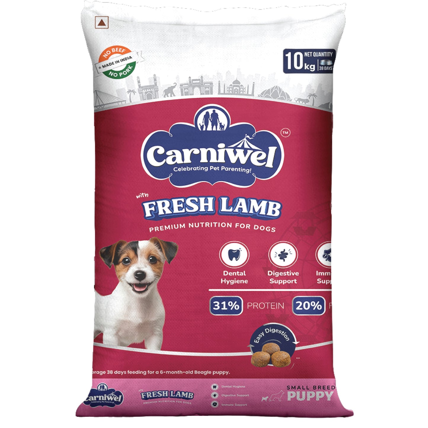 Carniwel Dry Dog Food with Fresh Lamb for Puppy. Ideal for small-breed dogs & pedigree dog. Healthy dog food | Best Pet Food