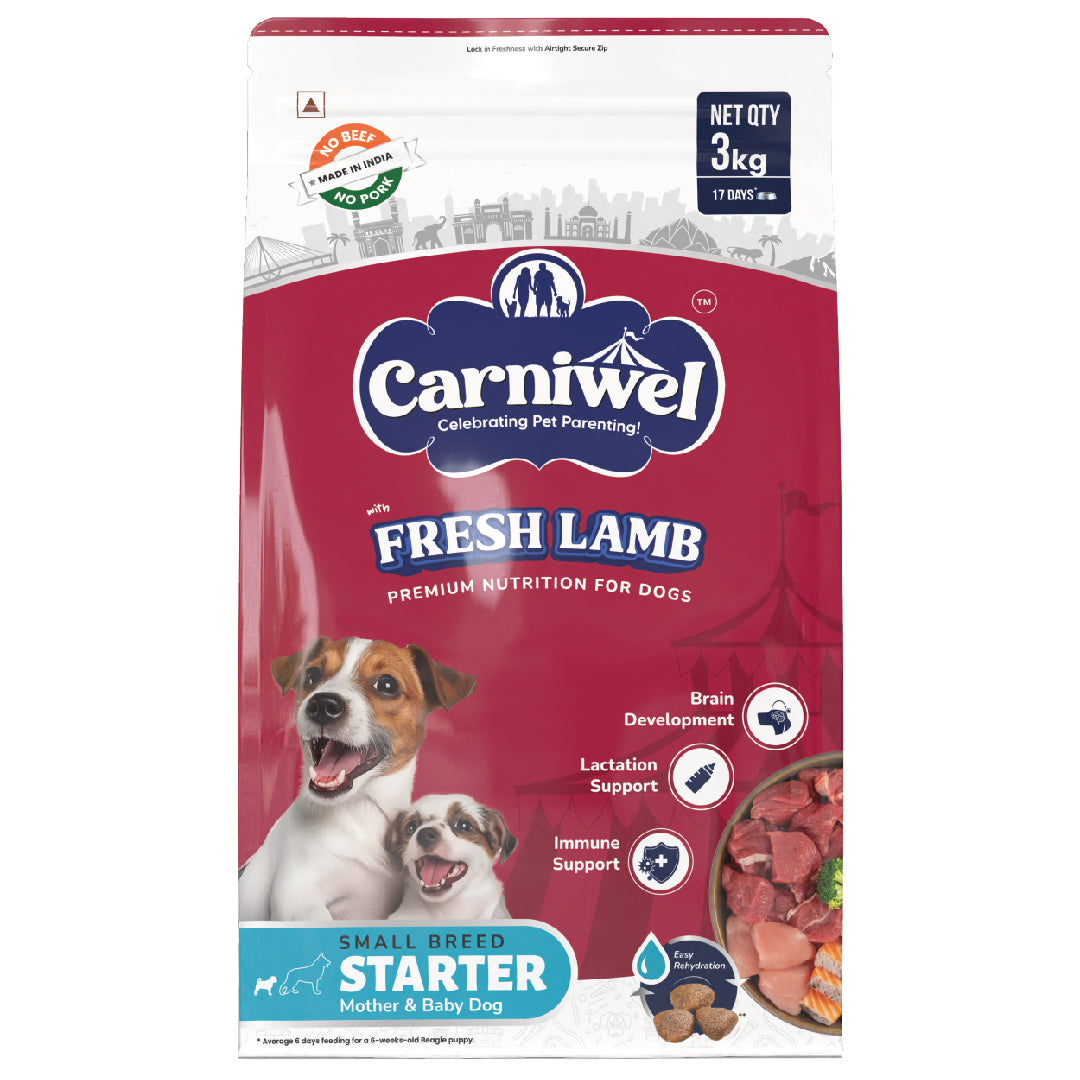 Carniwel Dry Dog Food with Fresh Lamb for Puppy and Mother dog. Ideal for small-breed dogs & pedigree dog. Healthy dog food