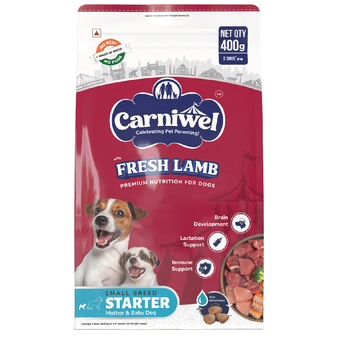 Carniwel Dry Dog Food with Fresh Lamb for Puppy and Mother dog. Ideal for small-breed dogs & pedigree dog. Healthy dog food