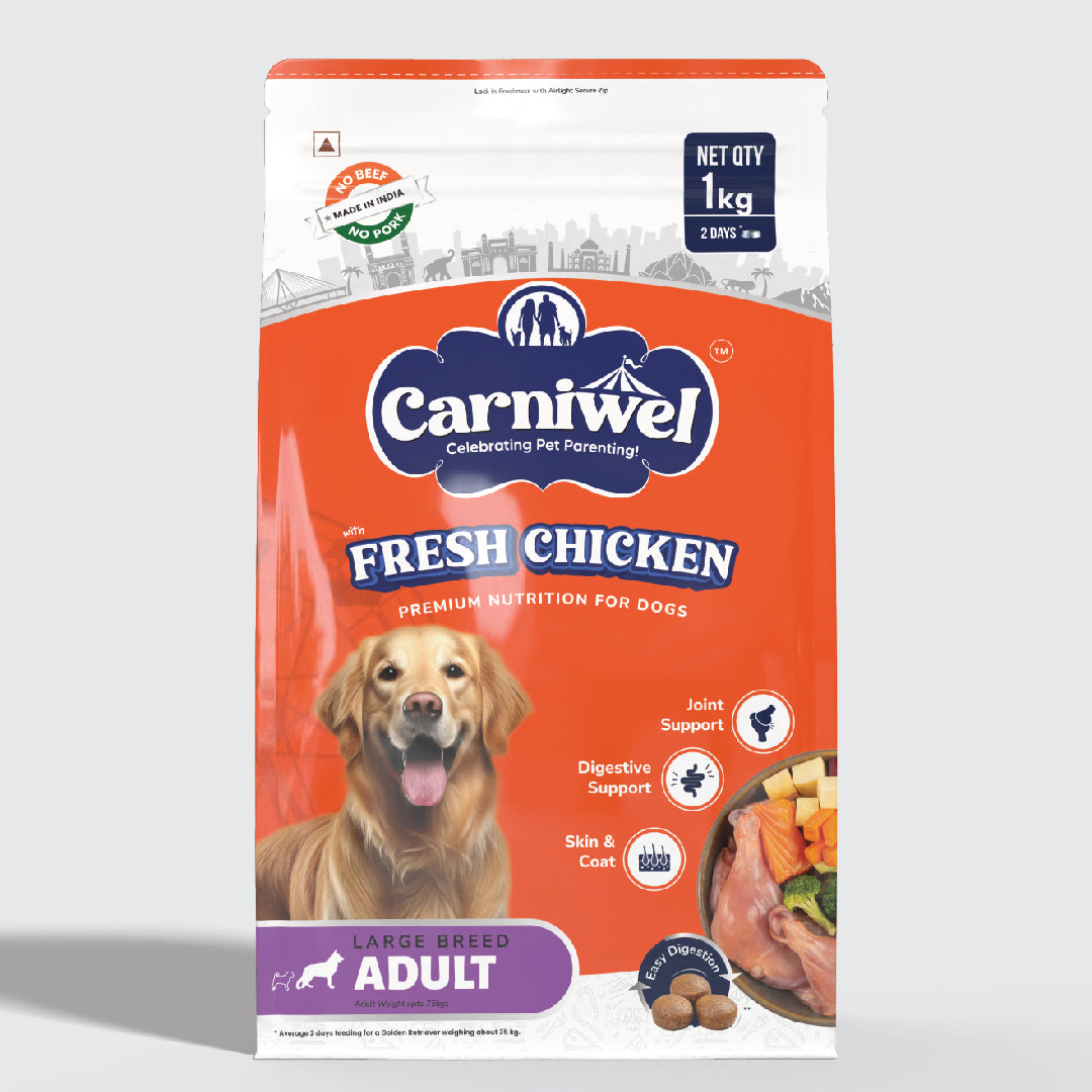 Carniwel Dry Dog Food with Fresh Chicken for adult dogs. Ideal for large-breed dogs & pedigree dog. Healthy Dog Food.