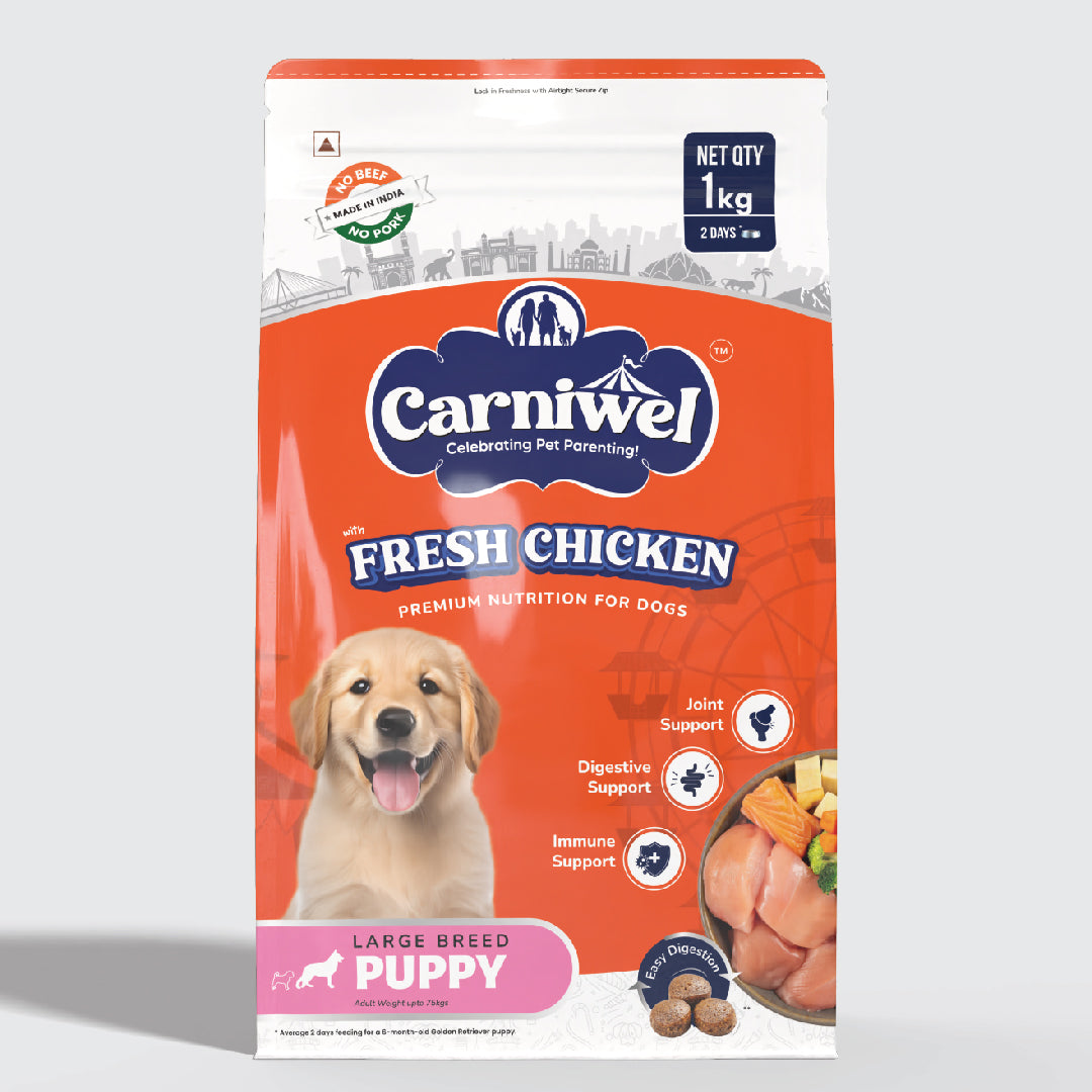 Carniwel Dry Dog Food with Fresh Chicken for Puppy. Ideal for large-breed dogs & pedigree dog. Premium & healthy dog food
