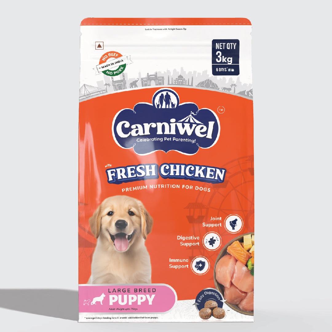Carniwel Dry Dog Food with Fresh Chicken for Puppy. Ideal for large-breed dogs & pedigree dog. Premium & healthy dog food