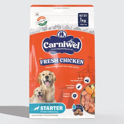 Carniwel Dry Dog Food with Fresh Chicken for Puppy and Mother dog. Ideal for large-breed dogs & pedigree dog. Healthy dog food