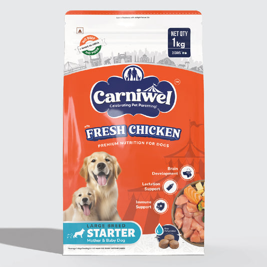 Carniwel Dry Dog Food with Fresh Chicken for Puppy and Mother dog. Ideal for large-breed dogs & pedigree dog. Healthy dog food