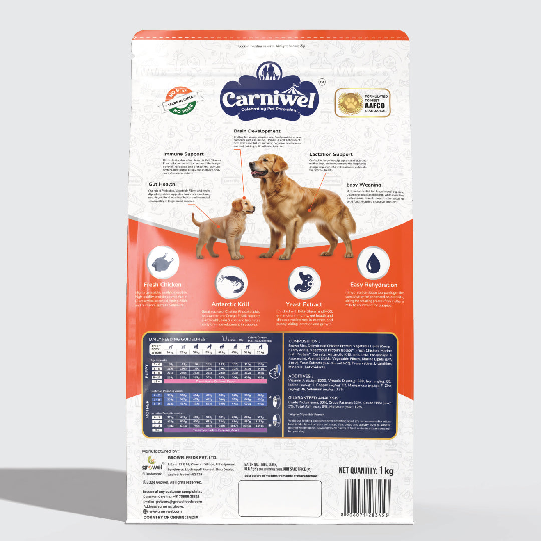 Carniwel Dry Dog Food with Fresh Chicken for puppy and mother dogs formulated as per AAFCO standards. Healthy dog food