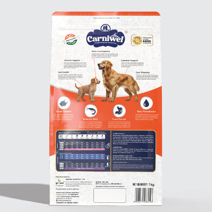 Carniwel Dry Dog Food with Fresh Chicken for puppy and mother dogs formulated as per AAFCO standards. Healthy dog food
