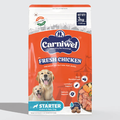 Carniwel Dry Dog Food with Fresh Chicken for Puppy and Mother dog. Ideal for large-breed dogs & pedigree dog. Healthy dog food