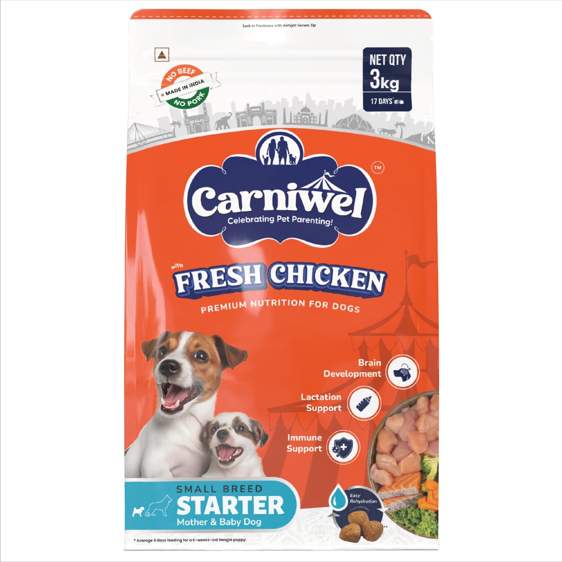 Carniwel Dry Dog Food with Fresh Chicken for Puppy and Mother dog. Ideal for small-breed dogs & pedigree dog. Healthy dog food