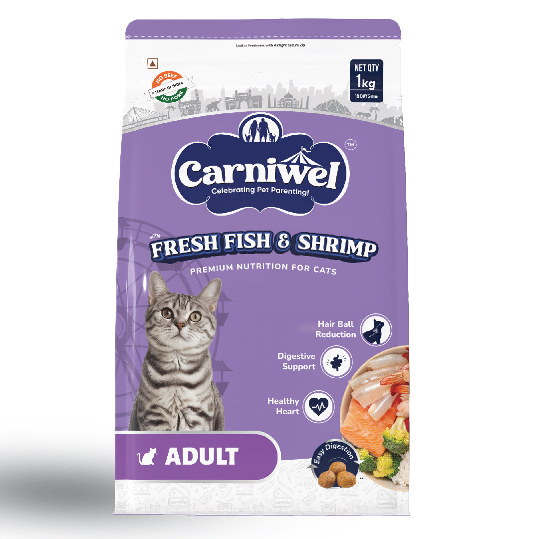 Carniwel Dry Cat Food with Fresh Fish & Shrimp for Adult Cats. Ideal for Adult Cats & Persian Cats. Best Pet Food