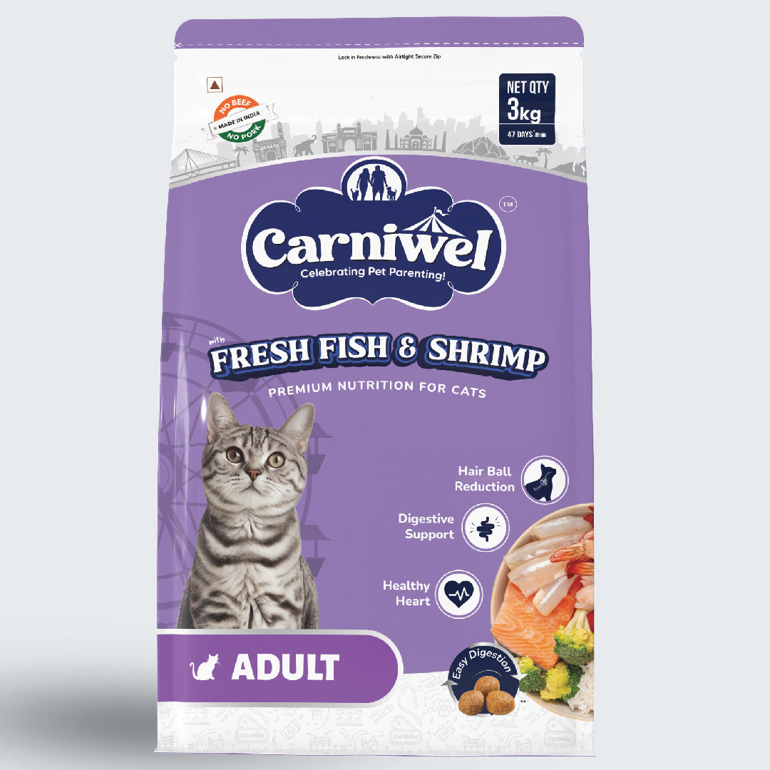 Carniwel Dry Cat Food with Fresh Fish & Shrimp for Adult Cats. Ideal for Adult Cats & Persian Cats. Best Pet Food
