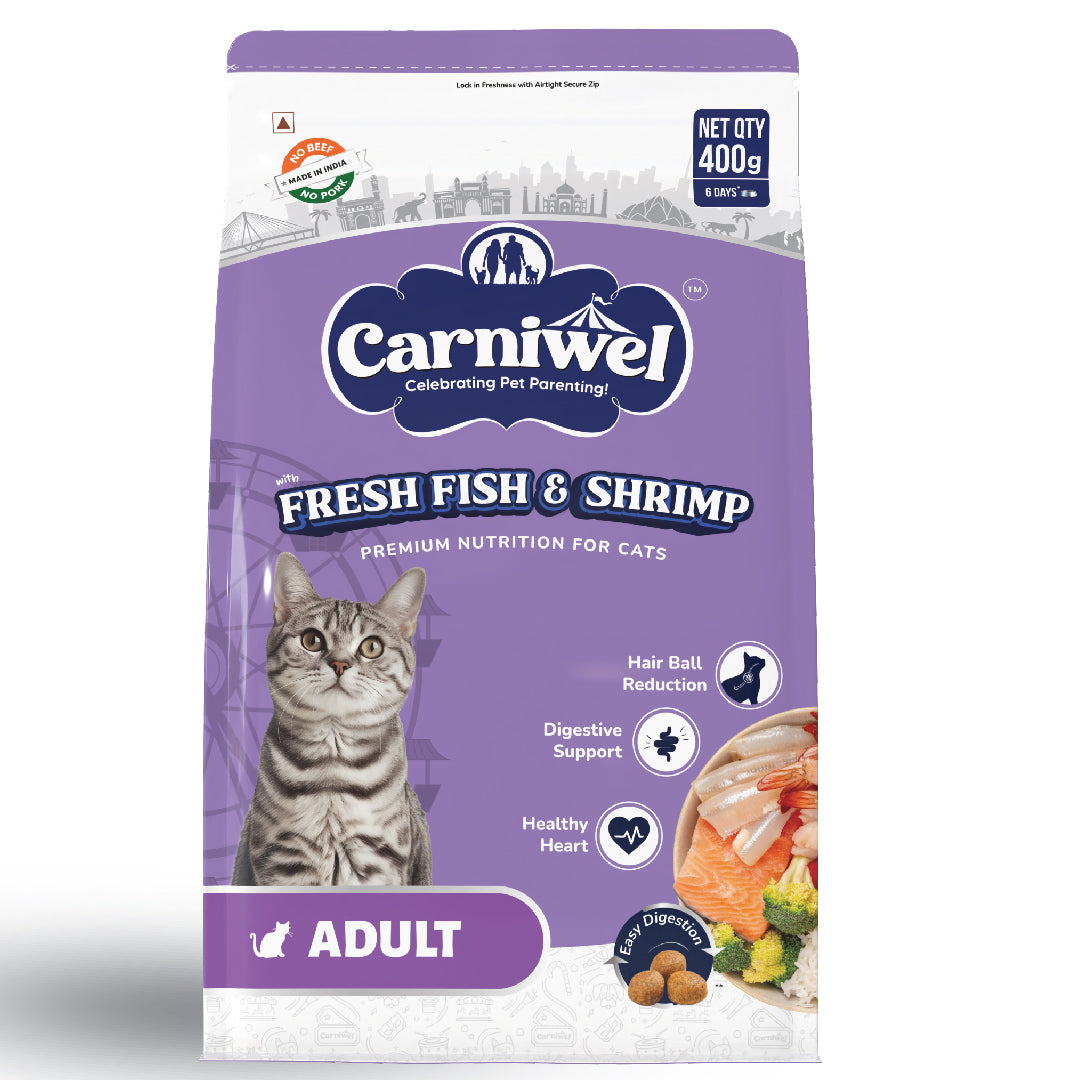 Carniwel Dry Cat Food with Fresh Fish & Shrimp for Adult Cats. Ideal for Adult Cats & Persian Cats. Best Pet Food
