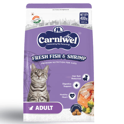 Carniwel Dry Cat Food with Fresh Fish & Shrimp for Adult Cats. Ideal for Adult Cats & Persian Cats. Best Pet Food
