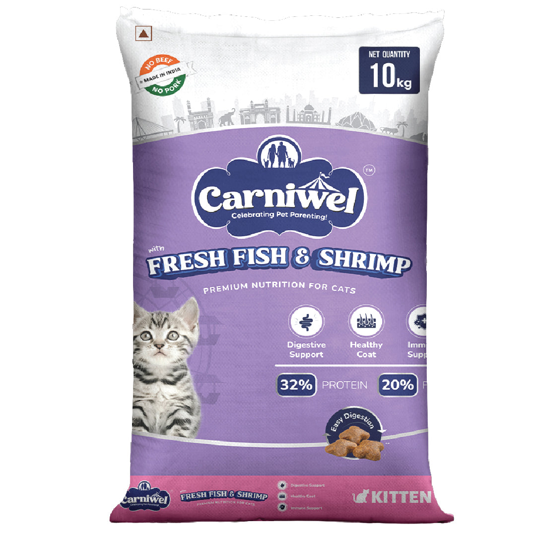 Carniwel Dry Cat Food with Fresh Fish & Shrimp for Kitten. Ideal for Kitten & Persian Cats. Premium cat food. Best pet food