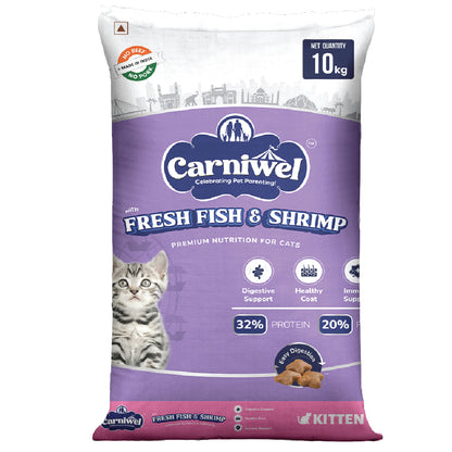 Carniwel Dry Cat Food with Fresh Fish & Shrimp for Kitten. Ideal for Kitten & Persian Cats. Premium cat food. Best pet food