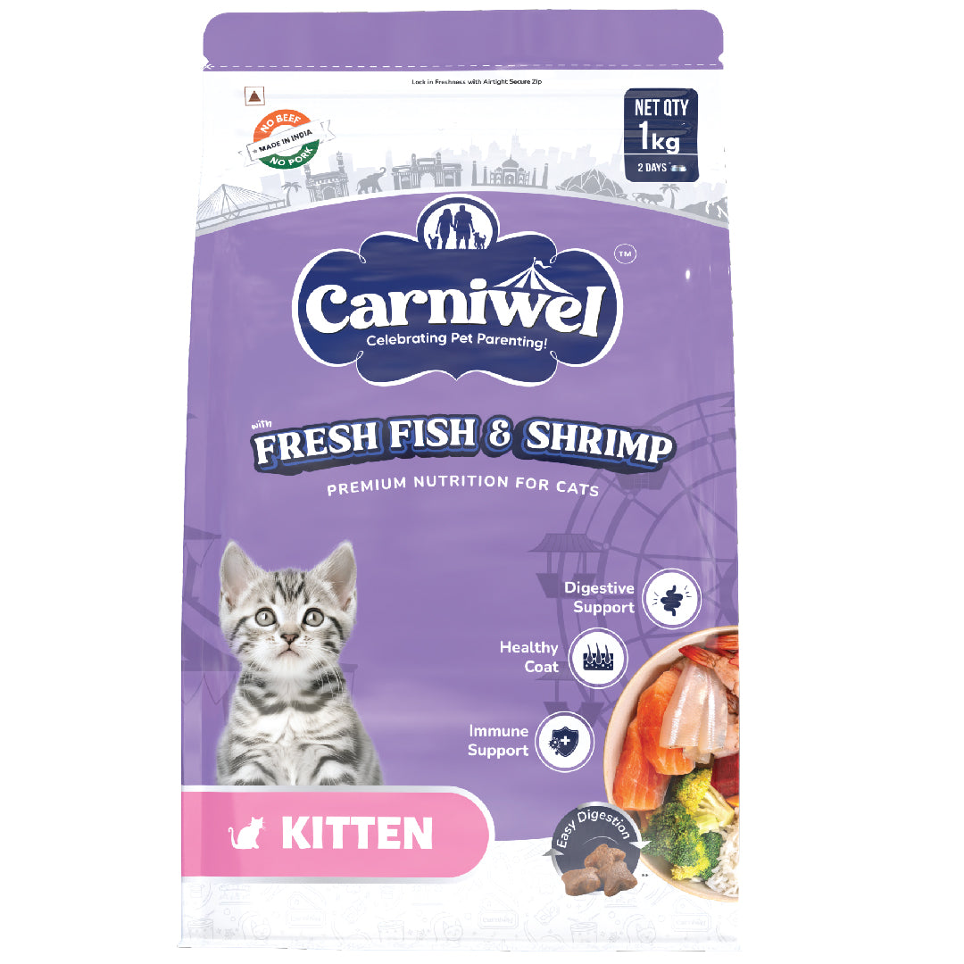Carniwel Dry Cat Food with Fresh Fish & Shrimp for Kitten. Ideal for Kitten & Persian Cats. Premium cat food. Best pet food
