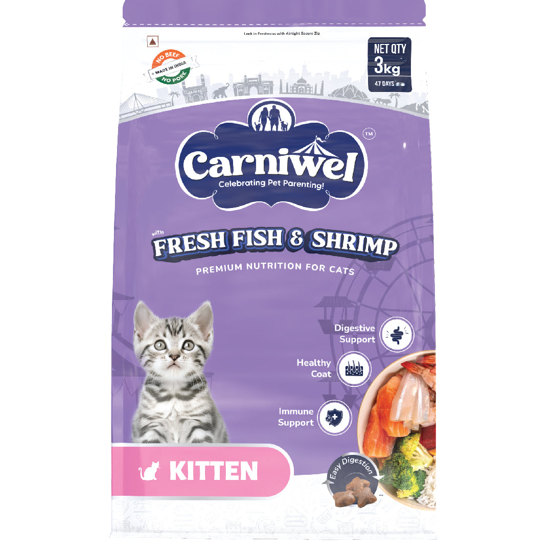 Carniwel Dry Cat Food with Fresh Fish & Shrimp for Kitten. Ideal for Kitten & Persian Cats. Premium cat food. Best pet food