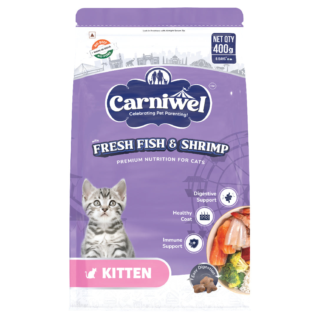 Carniwel Dry Cat Food with Fresh Fish & Shrimp for Kitten. Ideal for Kitten & Persian Cats. Premium cat food. Best pet food
