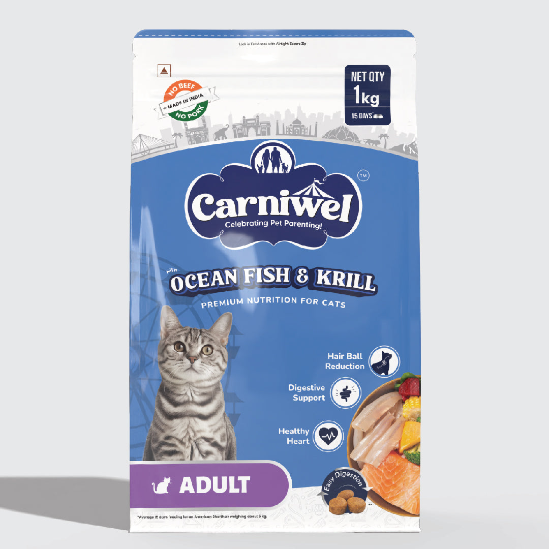 Carniwel Dry Cat Food with Ocean Fish & Krill for Adult Cats. Ideal for Adult Cats & Persian Cats. Best Pet Food