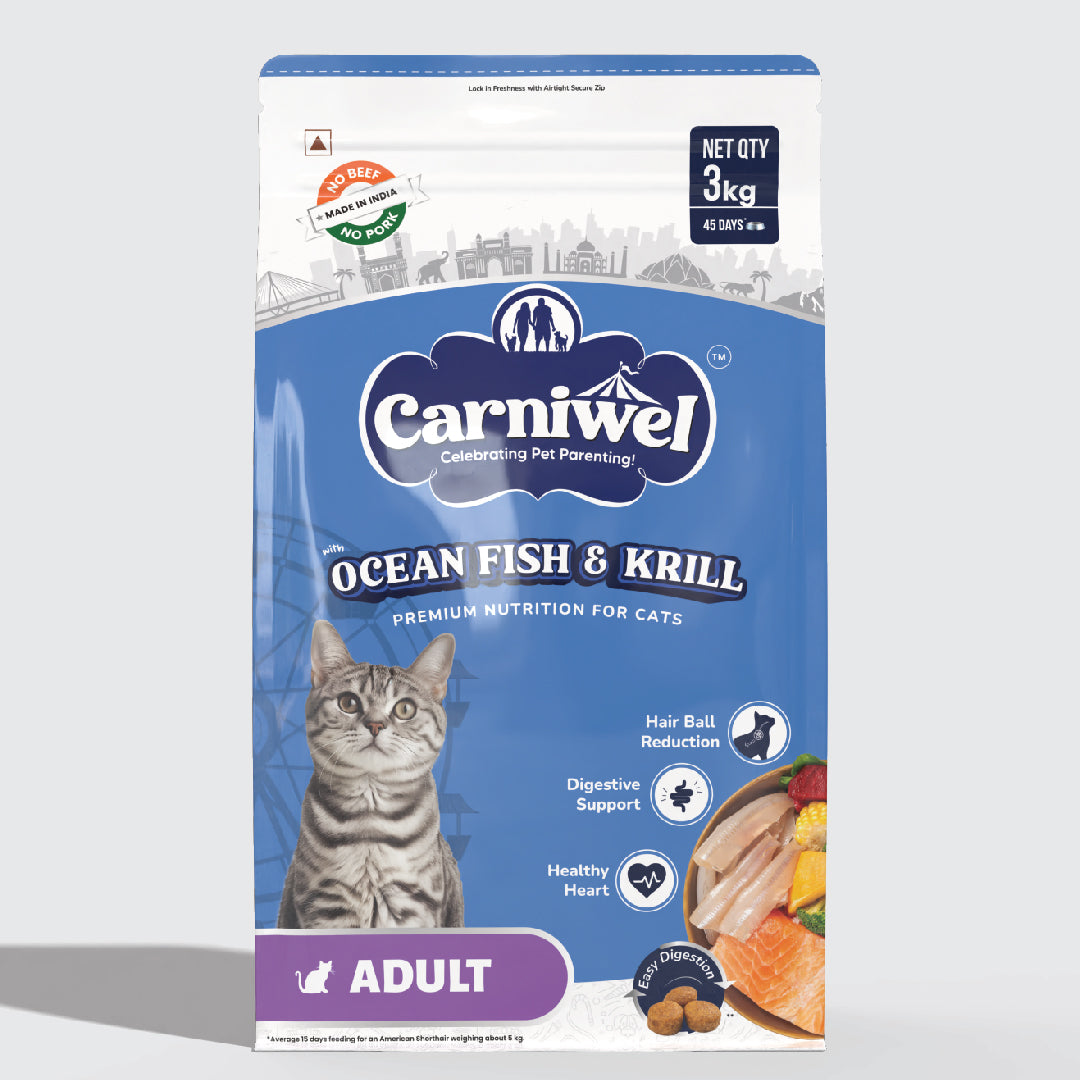 Carniwel Dry Cat Food with Ocean Fish & Krill for Adult Cats. Ideal for Adult Cats & Persian Cats. Best Pet Food