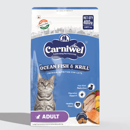 Carniwel Dry Cat Food with Ocean Fish & Krill for Adult Cats. Ideal for Adult Cats & Persian Cats. Best Pet Food
