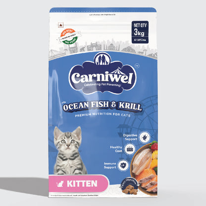 Carniwel Dry Cat Food with Ocean Fish & Krill for Kitten. Ideal for Kitten & Persian Cats. Premium cat food | Best Pet Food