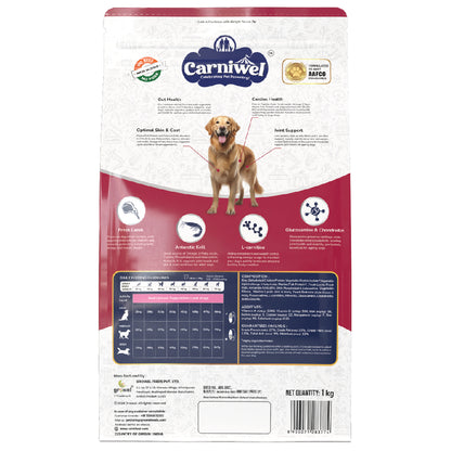 Carniwel Dry Dog Food with Fresh Lamb for Adult Dogs formulated as per AAFCO standards. Healthy dog food | Best Pet Food