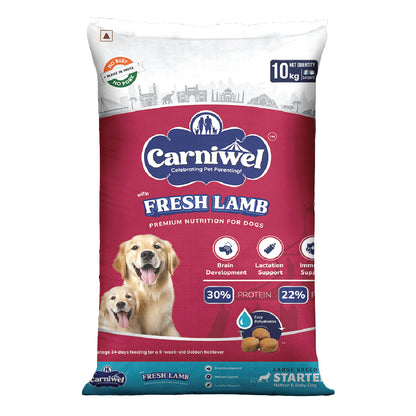 Carniwel Dry Dog Food with Fresh Lamb for Puppy and Mother dogs. Ideal for large-breed dogs & pedigree dog. Healthy dog food