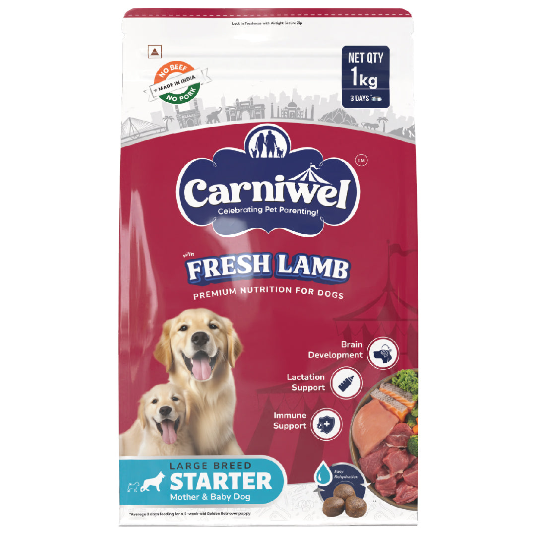 Carniwel Dry Dog Food with Fresh Lamb for Puppy and Mother dogs. Ideal for large-breed dogs & pedigree dog. Healthy dog food