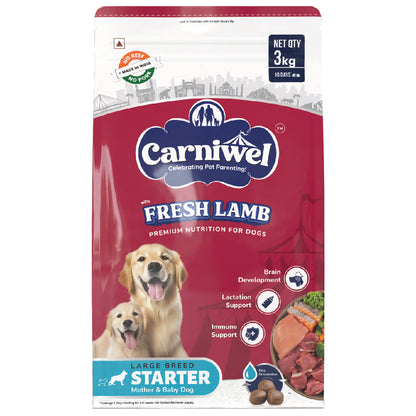 Carniwel Dry Dog Food with Fresh Lamb for Puppy and Mother dogs. Ideal for large-breed dogs & pedigree dog. Healthy dog food