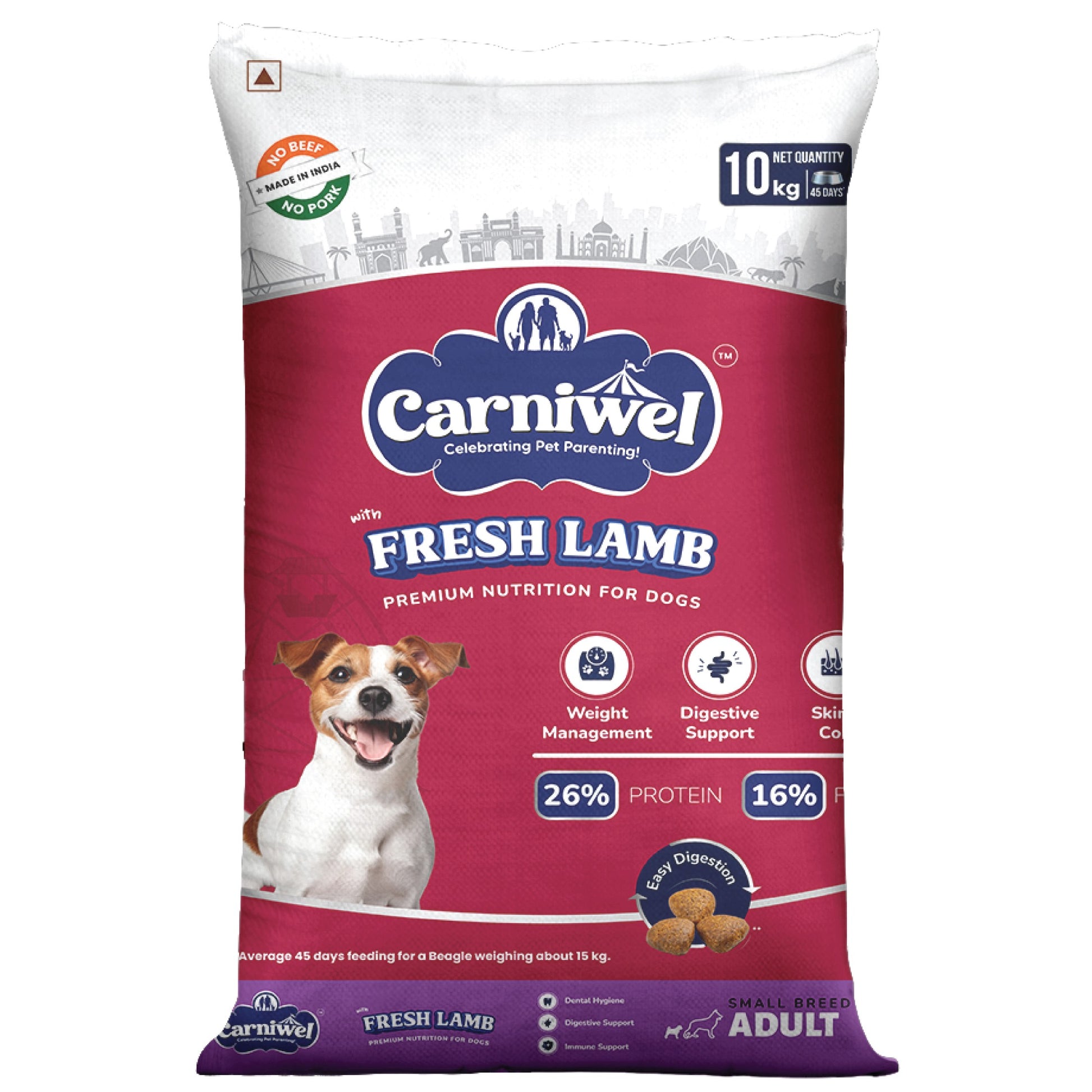 Carniwel Dry Dog Food with Fresh Lamb for adult dogs. Ideal for small-breed dogs & pedigree dog. Premium & healthy dog food.