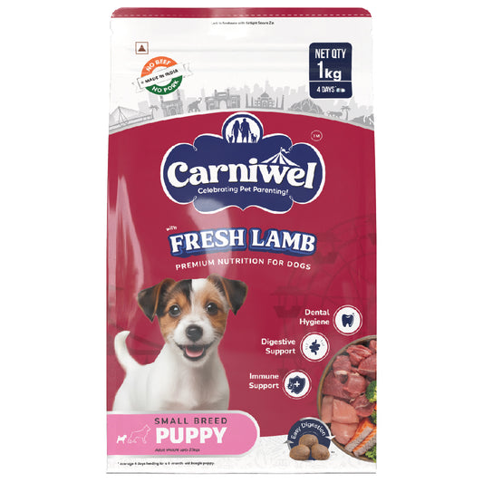 Carniwel Dry Dog Food with Fresh Lamb for Puppy. Ideal for small-breed dogs & pedigree dog. Healthy dog food | Best Pet Food