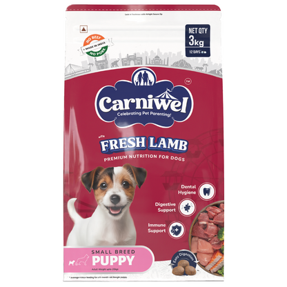 Carniwel Dry Dog Food with Fresh Lamb for Puppy. Ideal for small-breed dogs & pedigree dog. Healthy dog food | Best Pet Food