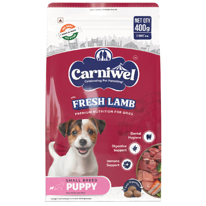 Carniwel Dry Dog Food with Fresh Lamb for Puppy. Ideal for small-breed dogs & pedigree dog. Healthy dog food | Best Pet Food