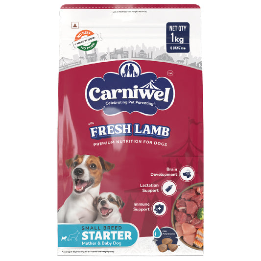 Carniwel Dry Dog Food with Fresh Lamb for Puppy and Mother dog. Ideal for small-breed dogs & pedigree dog. Healthy dog food