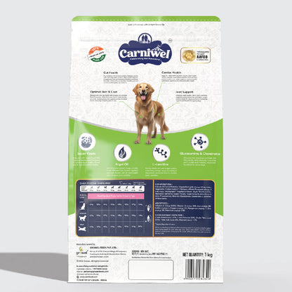 Carniwel Dry Dog Food with superfoods for Adult Dogs formulated as per AAFCO standards. Premium & Healthy dog food.
