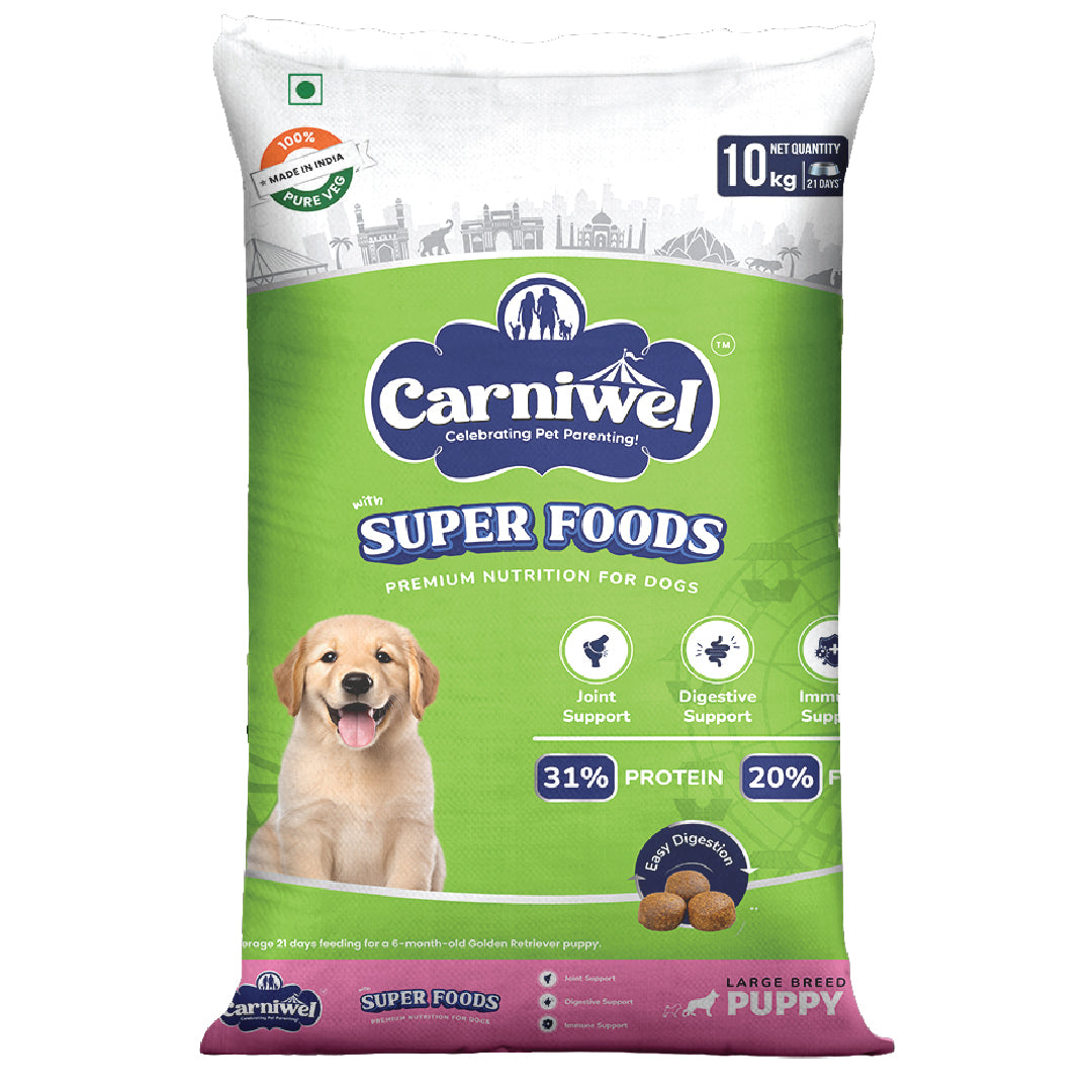 Carniwel Dry Dog Food with superfoods for Puppy. 100% vegetarian, ideal for large-breed dogs & pedigree dog. Healthy dog food