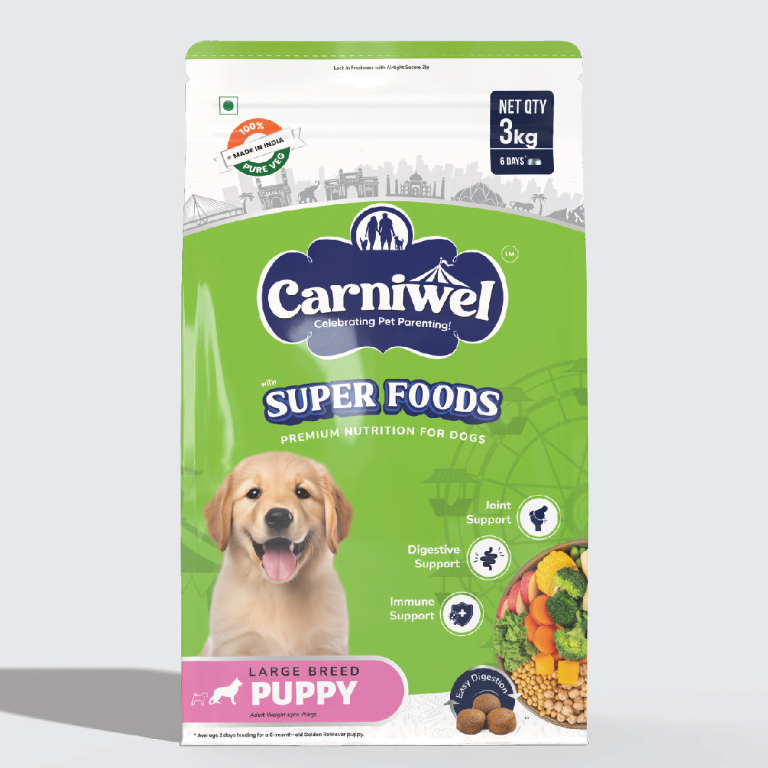 Carniwel Dry Dog Food with superfoods for Puppy. 100% vegetarian, ideal for large-breed dogs & pedigree dog. Healthy dog food