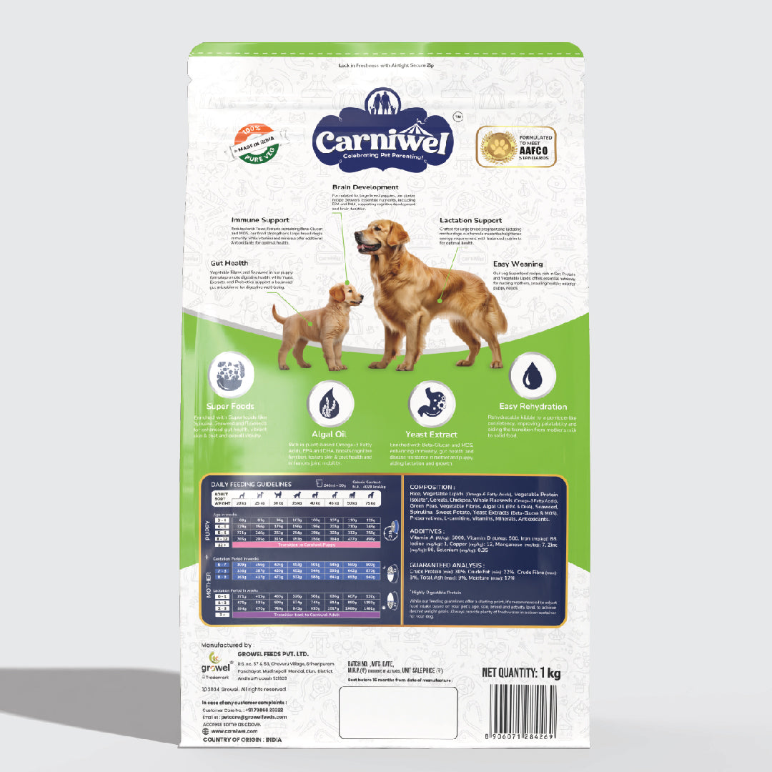 Carniwel Dry Dog Food with superfoods for puppy and mother dogs formulated as per AAFCO standards. Premium & healthy dog food